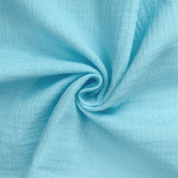 Ткань Муслин Жатый, цвет Небесно-голубой (на отрез)  в Оренбурге